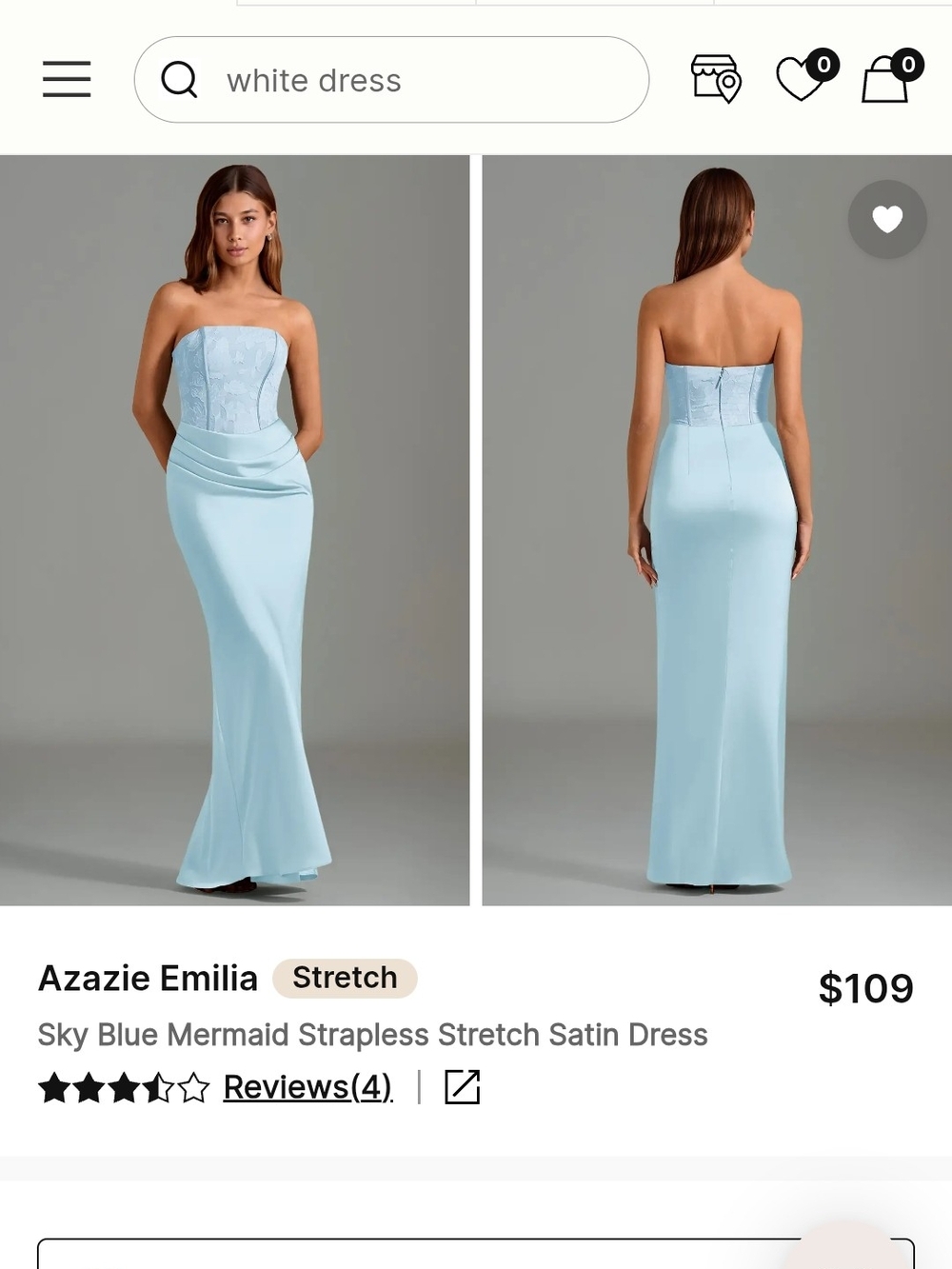 Azazie Sky Blue Strapless Mermaid Satin Gown